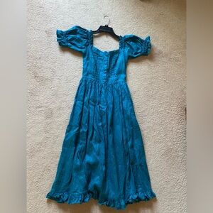 Rose and Linen Handmade Cottagecore deep teal linen midi dress size small